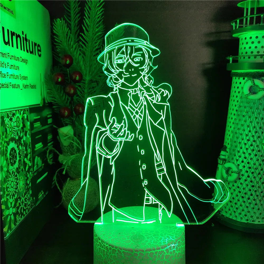 night lamp for bedroom wall Anime Bungou Stray Dogs Acrylic 3D Night Light Nakahara Chuuya Led Neon Table Lamp for Children Bedroom Decor Lampara Manga Gift dinosaur lamp