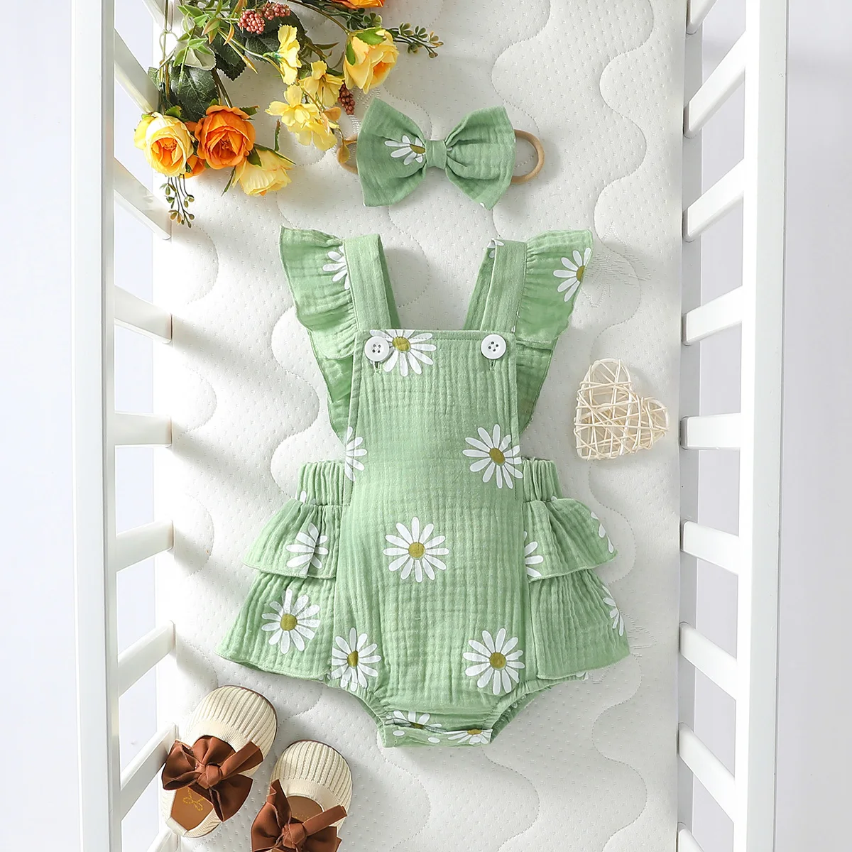 Baby's  Lovely Cute Girls Summer Sleeveless Printing Daisy  Japan&Korean Jumpsuits 1