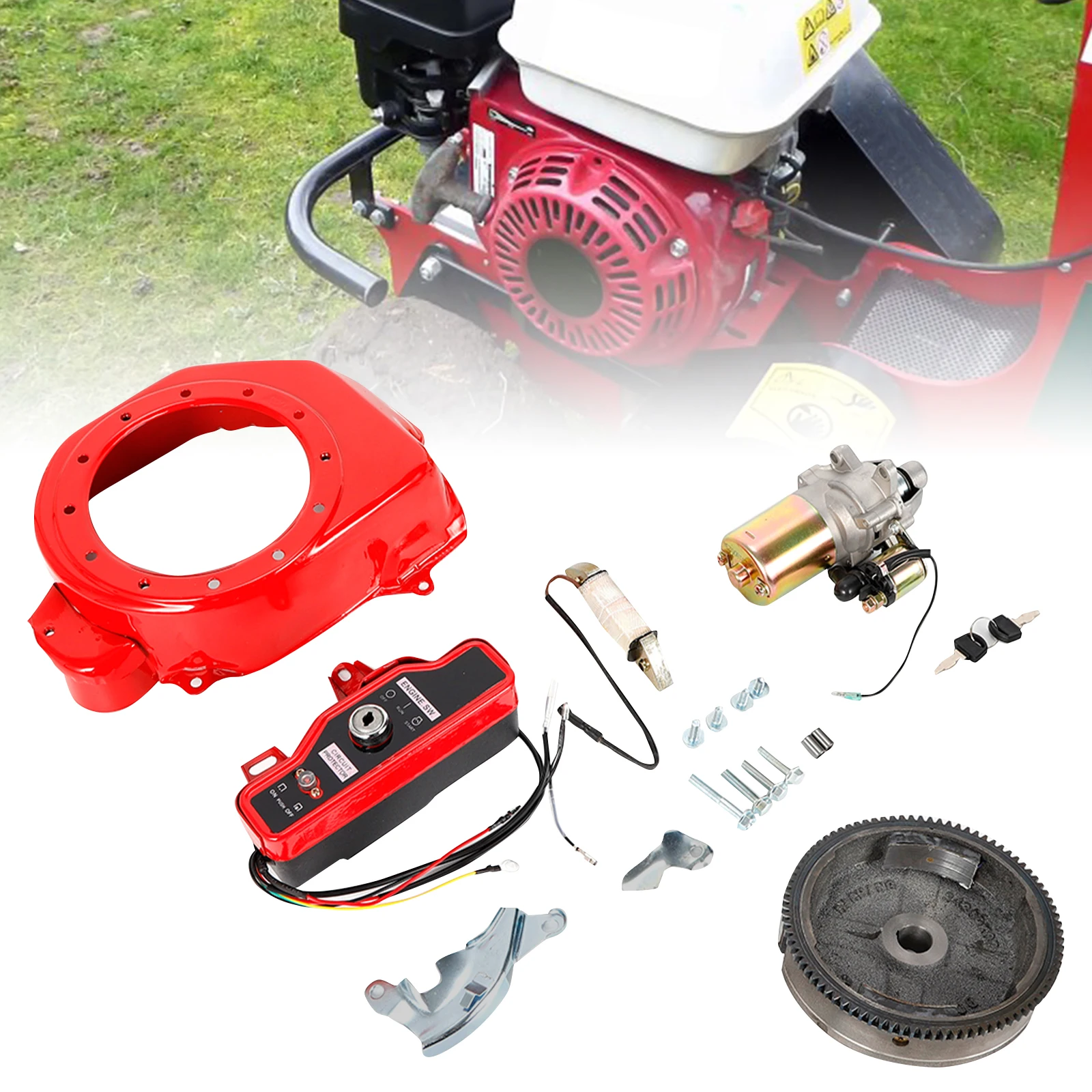 Flywheel Starter Motor Kit 12V Electric Start Motor Ignition Kit Electric Start Conversion Kit for HONDA GX160/GX200 5.5HP/6.5HP