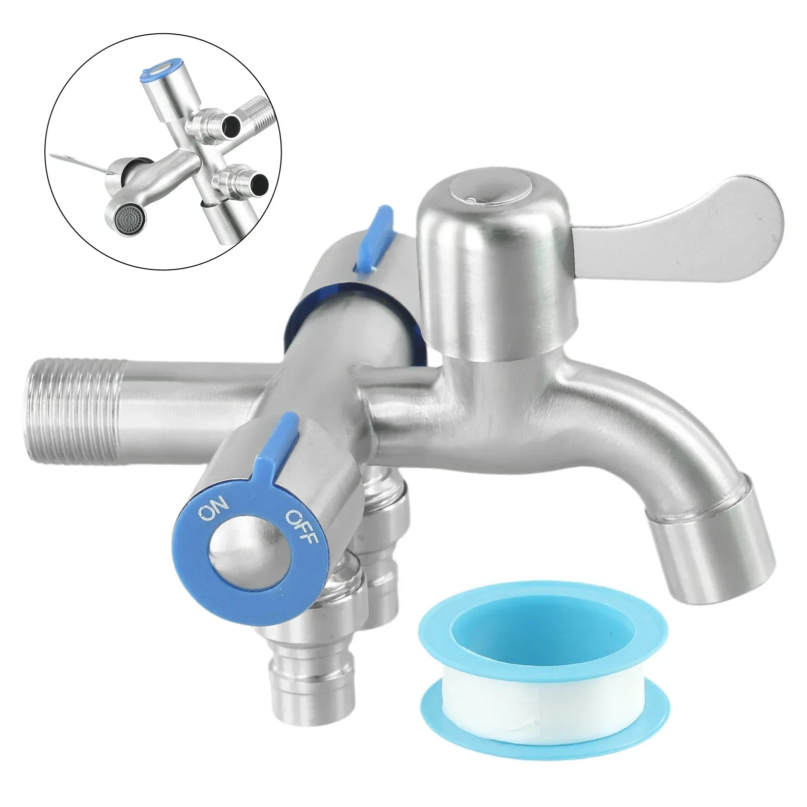 Bathroom Accessories Three Way Faucet Stainless Steel Bathroom Tap Sink Faucet Washing Machine Faucets Balcony Mop Pool Toilet Diverter 1x