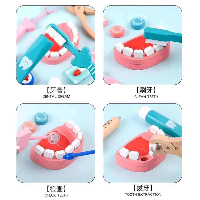 Doctor Toys for Children Set Kids Wooden Pretend Play Kit Games for Girls Boys Red Medical Dentist Medicine Box Cloth Bags Gifts 4