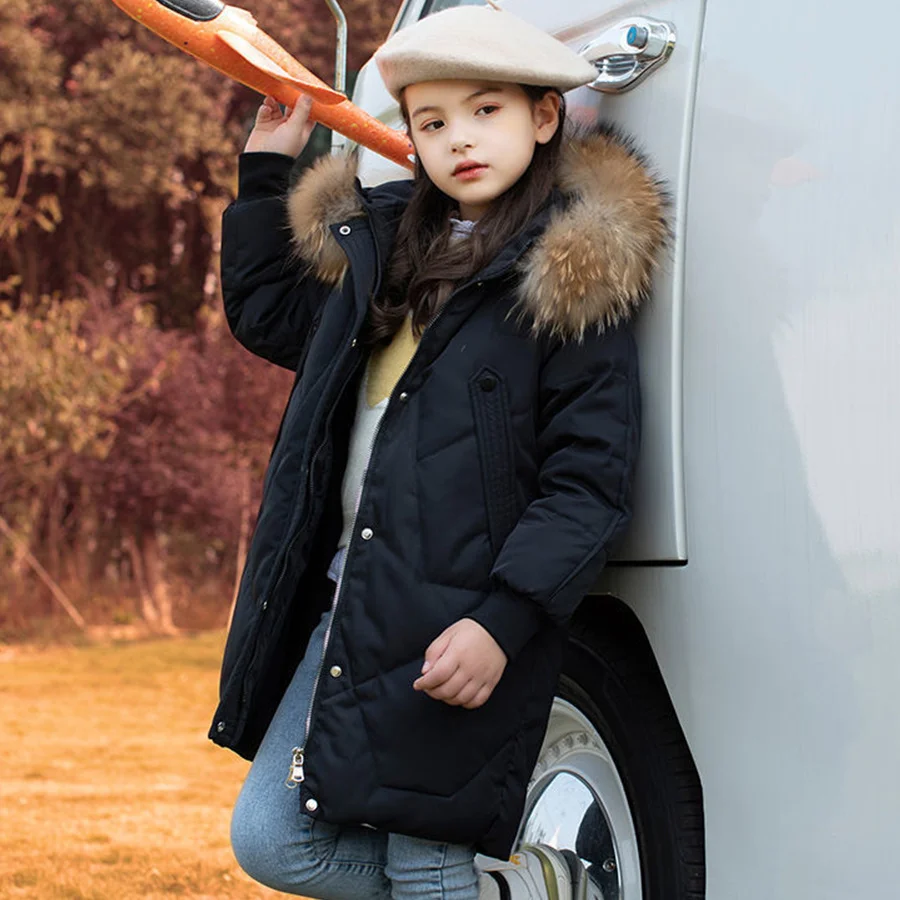 

5-16yrs Girls warm Down jacket kids clothes 2023 Winter overcoat Thicken clothing Parka Hooded Children Outerwear Coat snow suit