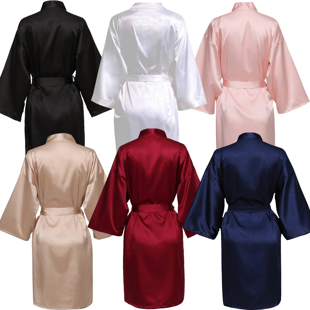 Bride Robe Kimono Satin Pajamas Bridesmaid Bathrobe with Black Letters bride robes