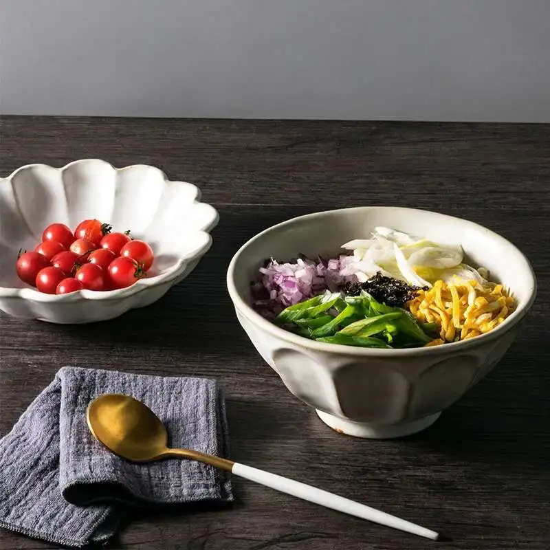Retro Flower Shape Ceramic Dinner Plate Tableware Steak Dish Fish Long Tray Salad Rice Soup Noodles Bowl