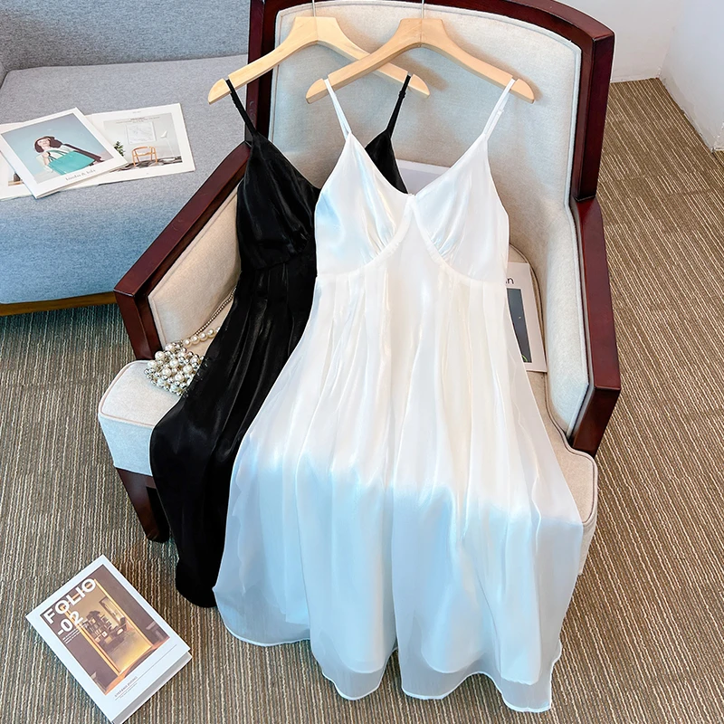 

Women 2023 New Summer Vacation Tutu White Long Dress Beach Party Solid Sleeveless Sexy Deep V Neck Sundress Female Boho Clothing