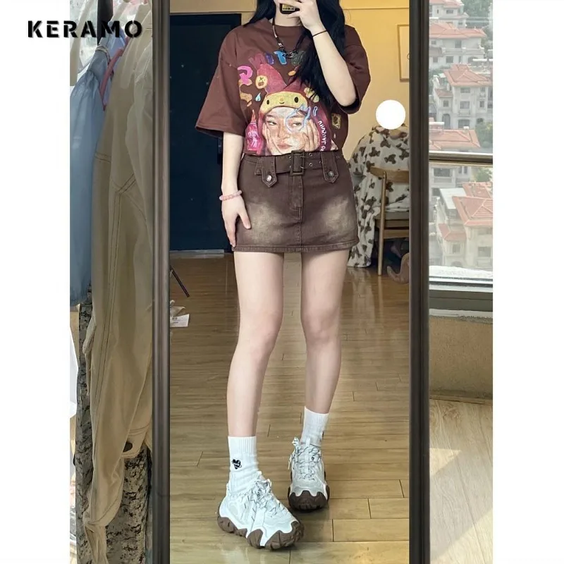 

Women Vintage Y2K Slim Fit Retro Trashy Jeans Skirts 2024 Summer Casual Female Punk Hotsweet High Waist Mini Denim Short Skirt