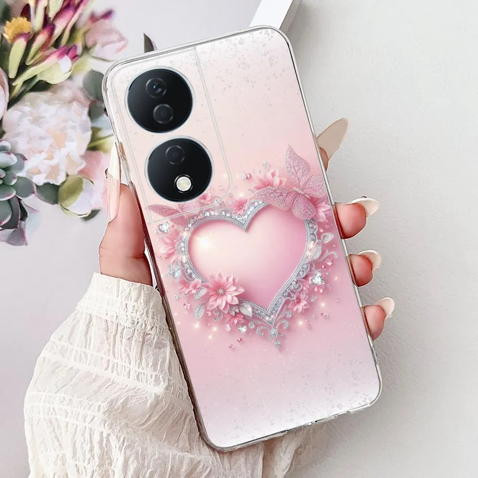 Colorful Flower Clear Silicone Phone Case for Honor X7b and Honor 90