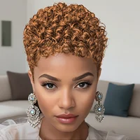 Perruques Afro courtes crépues bouclées perruque de cheveux humains coupe lutin Wi perruque courte pleine Machine faite perruque pour les femmes 2
