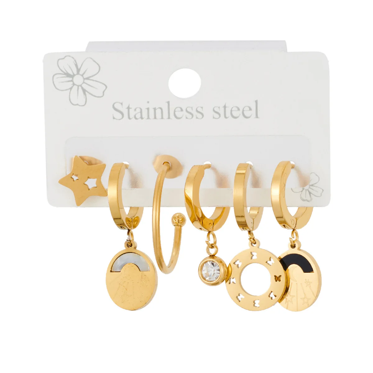 Chic Stylish 316L Stainless Steel 6 Pieces Zircon Heart Star Moon Earring for Women Fashion Vintage Jewelry Wholesale 4