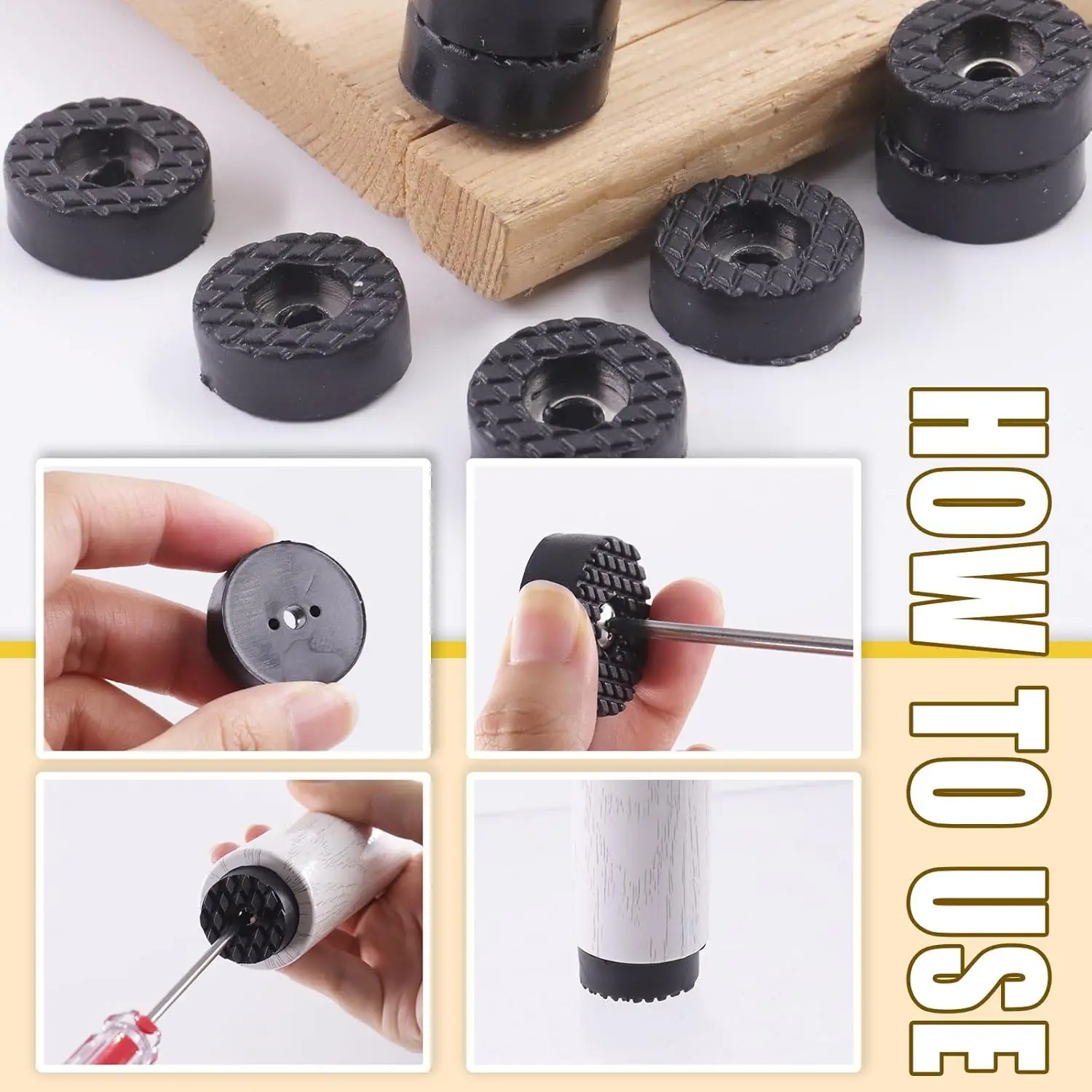 18/24/30MM Rubber Feet Non-Slip Round Furniture Pads with Screws for Table Chair Leg 12pcs