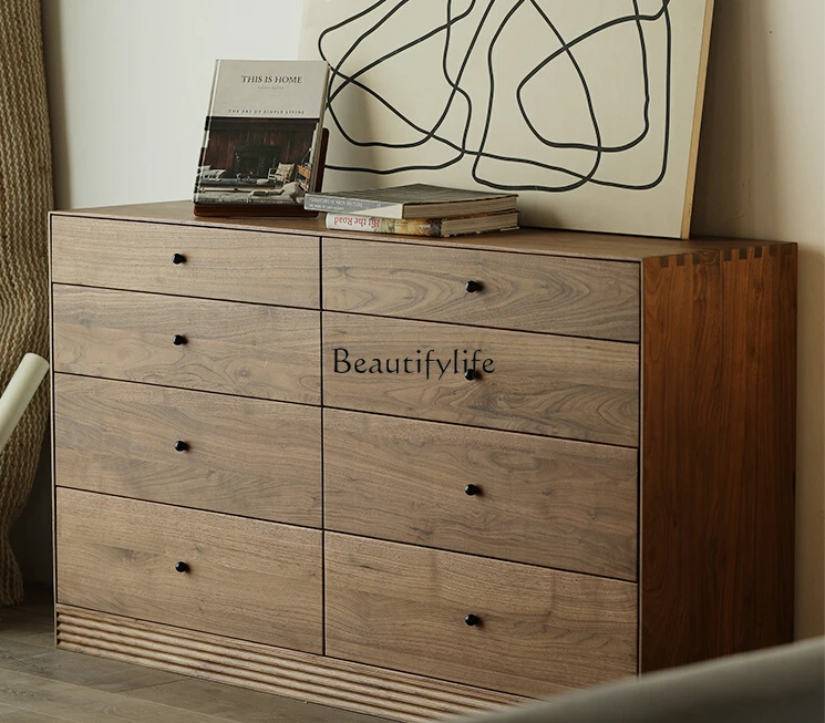 

Solid Wood Eight Buckets Nordic Style North American Black Walnut Wooden Side Cabinet Storage Drawer Locker