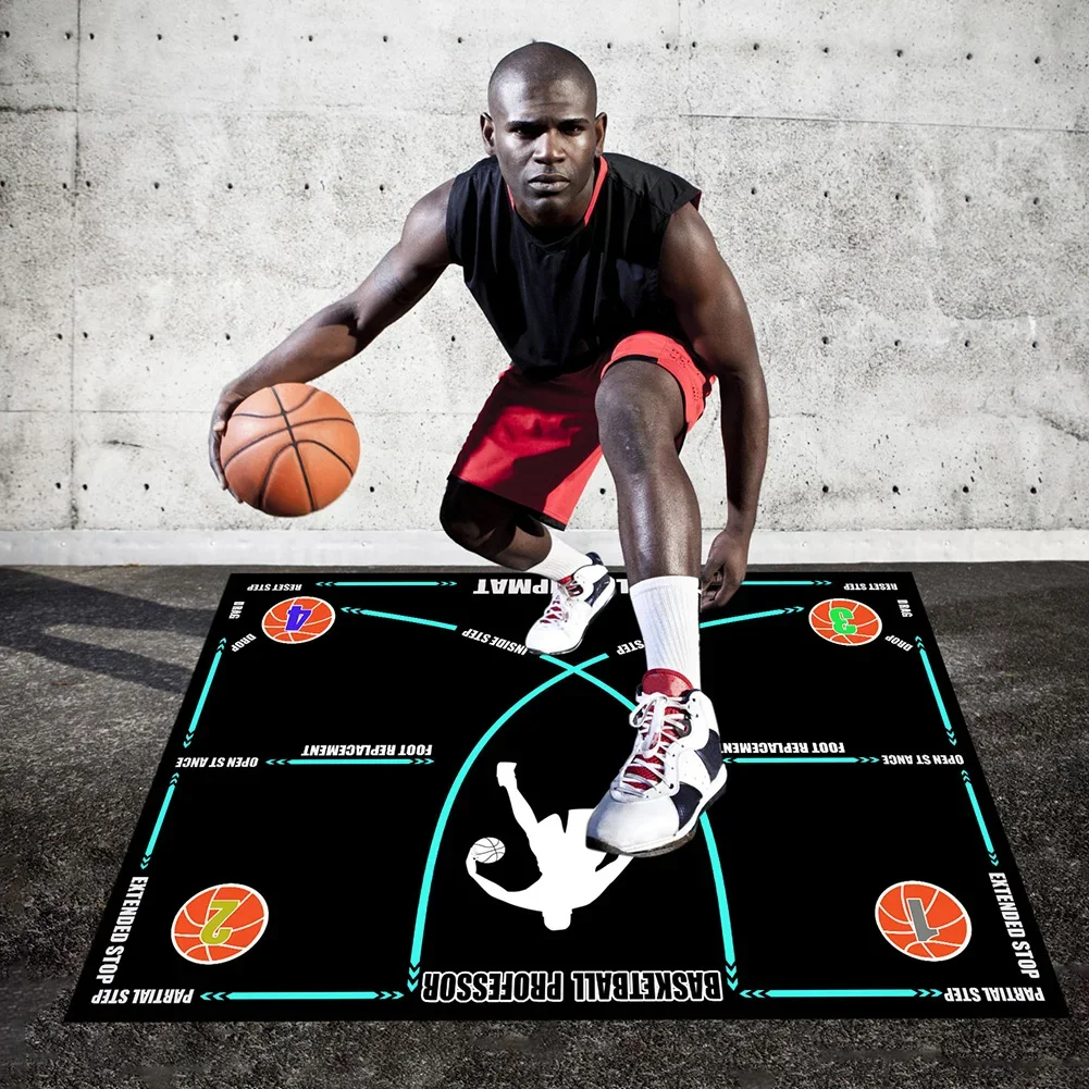 Basketball Dribble Trainer Non-Slip Basketball Footstep Mat Shock Absorbing Silent Dribble Training Mat for Home Kids Training kids basketball hoop set