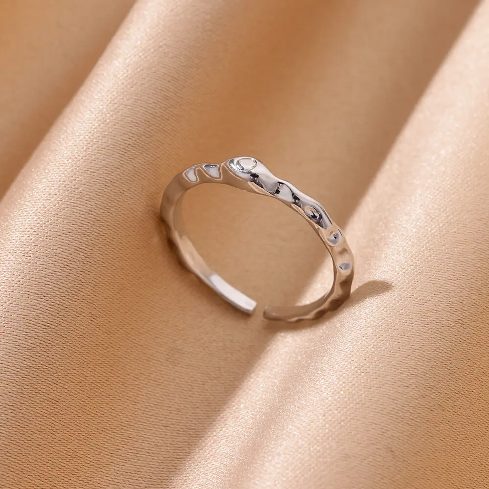 Minimalist Stainless Steel Eye Wave Open Rings for Women