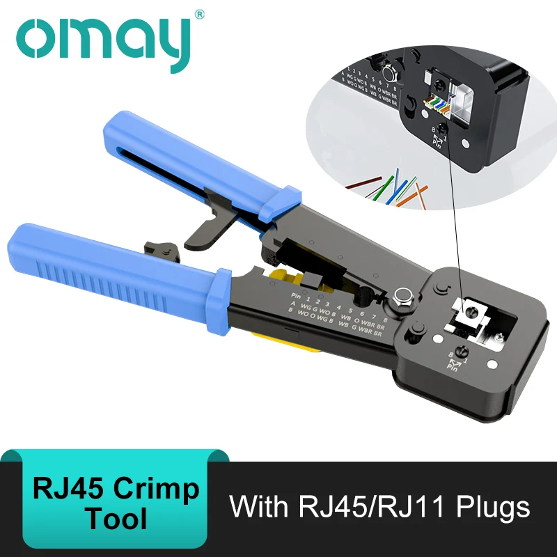 

Обжимной инструмент OMAY RJ45 RJ11, инструмент для зачистки Cat5, Cat5e, Cat6, для концевых разъемов RJ12, 8P, 6P