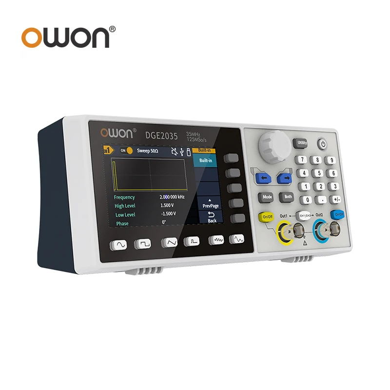 OWON DGE2035 DGE2070 Waveform Signal Generator 70MHz 300MS/s 2CH 14bits 8k 3.6inch Multiple Waveform Output Modulation Functions 3