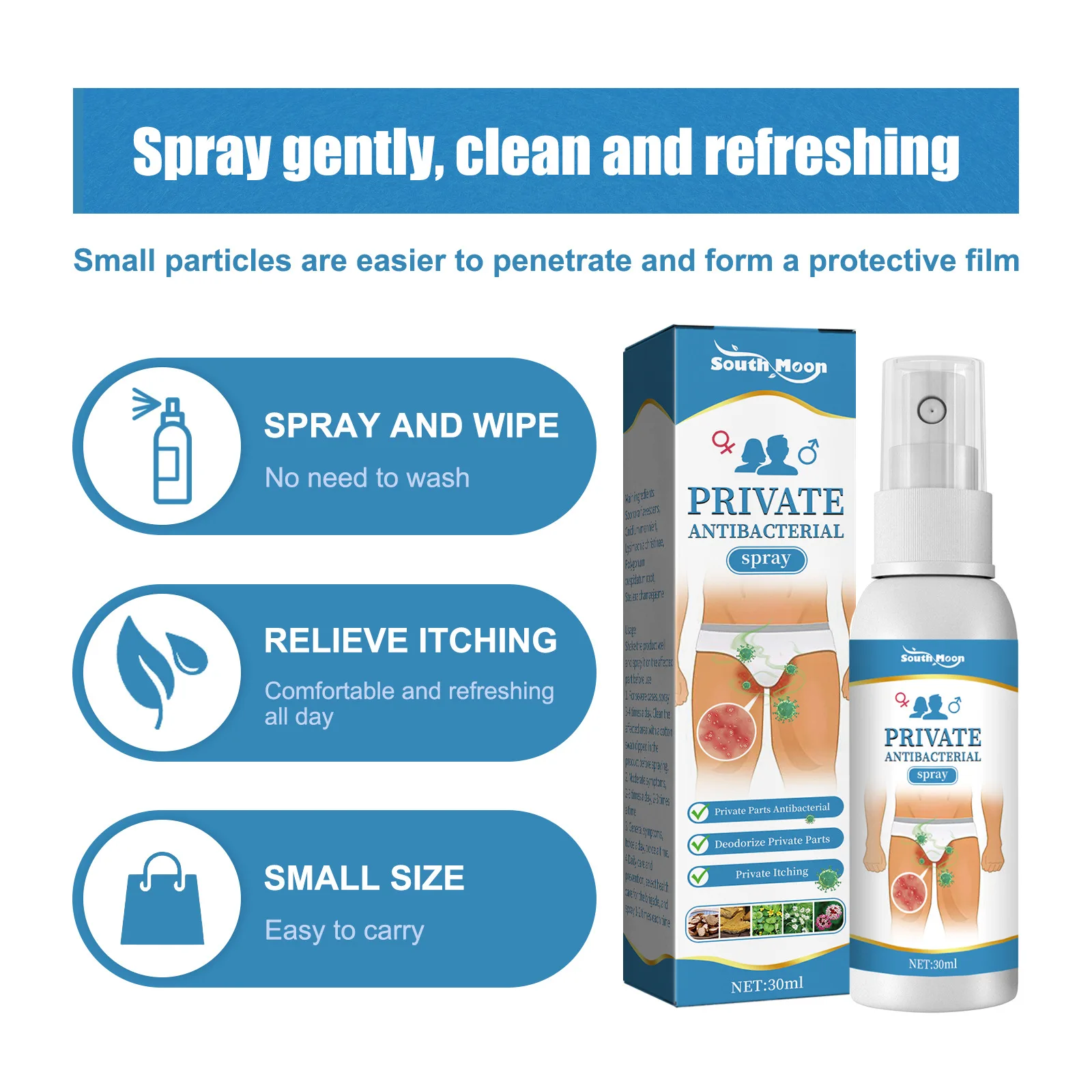 South Moon Genital Antibacterial Ointment Remove Odor Anti Infection Eczema Rash Desquamation Treatment Private Anti Itch Spray