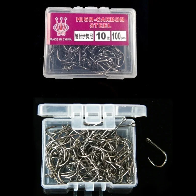 100pcs/box 3~12 High Carbon Steel  Fishing Hooks Pack with Hole Fishing Hooks Circle Black Barbed Hooks Fishing Accessories