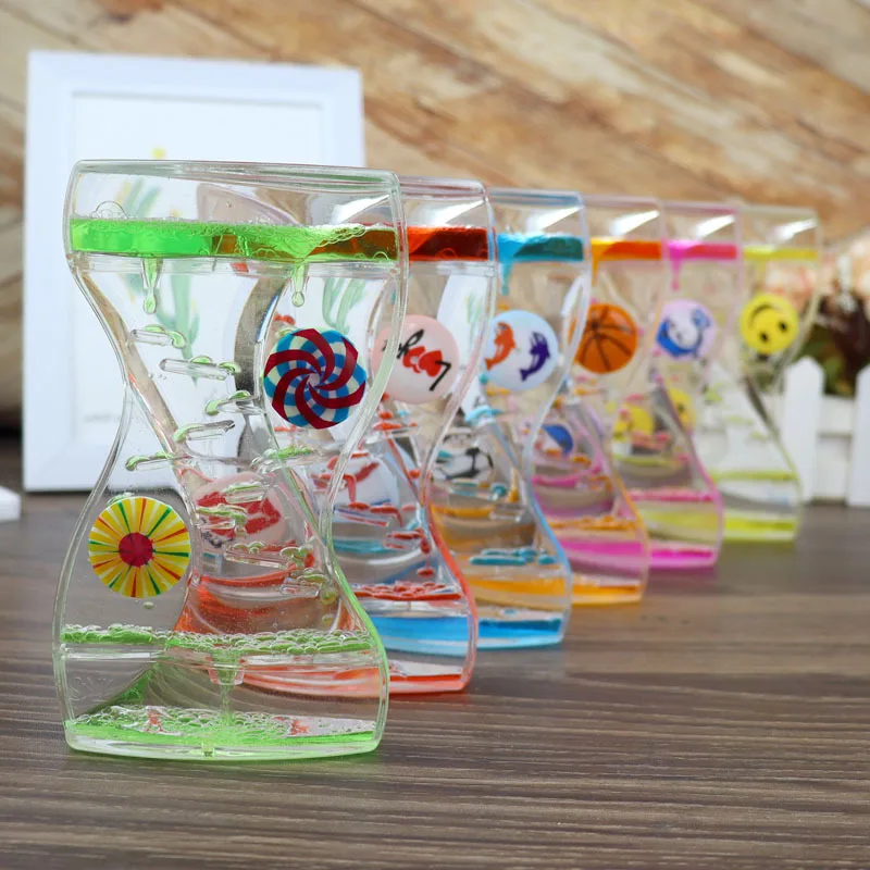 

Double Heart Liquid Hourglass Acrylic Bubble Moving Drip Oil Timer Clock Ornaments Liquid Floating Hourglass Home Office Decor