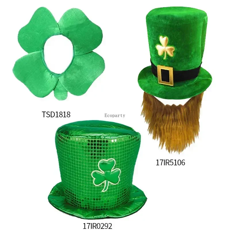 

Saint Patricks Day Leprechaun Hat Oversized Green White Striped Shamrock Clover Irish Velvet Top Cap Cosplay Costume Prop