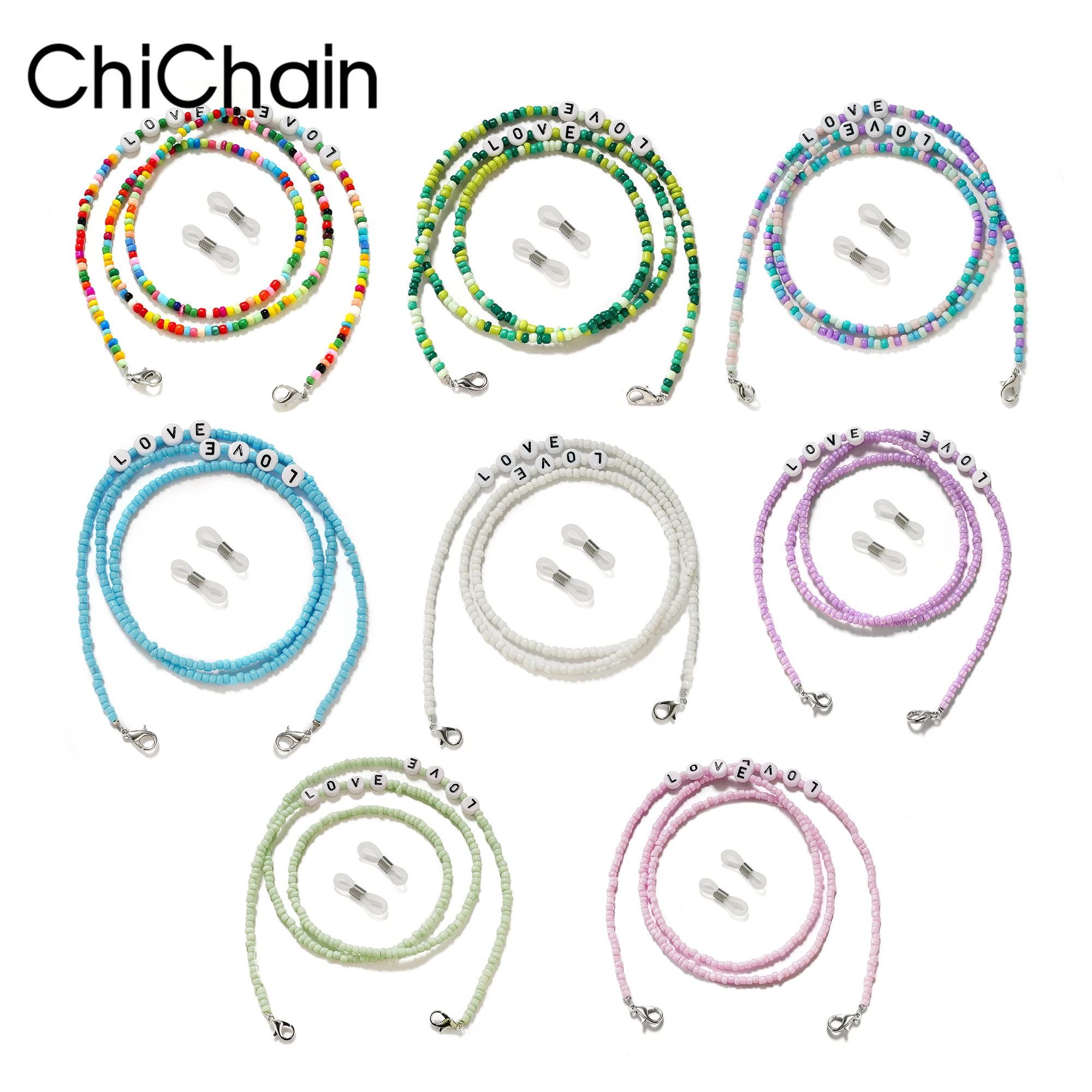 

LOVE Letter Fashion Bead Thread Tassel Sunglasses Mask Chains Reading Glasses Eyewear Glass Bead Neck Strap For Women