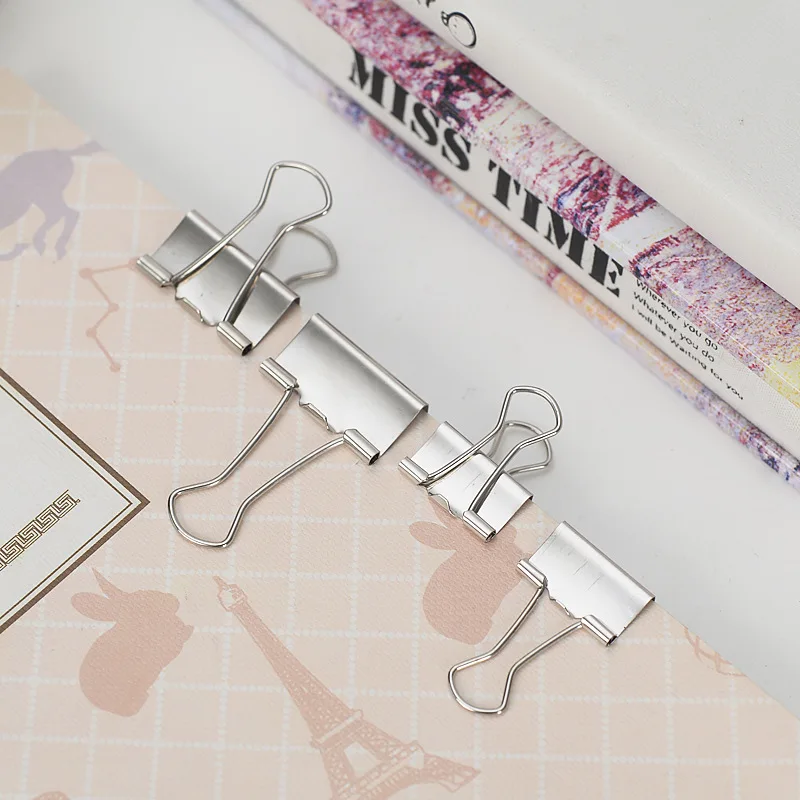 10PCS/Set Metal Paper Clip 15 19 25 32mm Foldback Metal Binder Clips Silver Grip Clamps Paper Document Office School Stationery