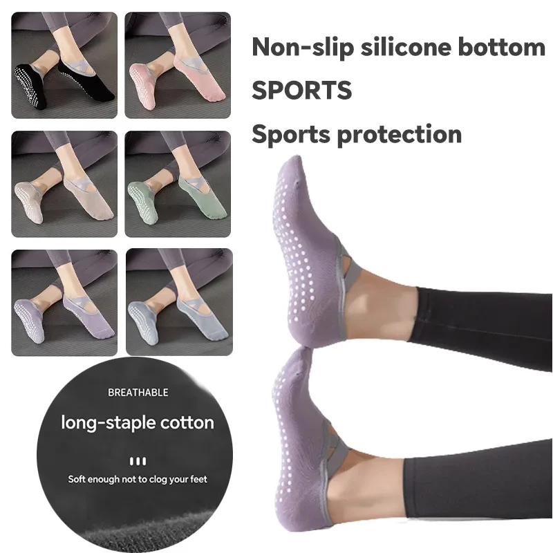 Yoga Socks for Women Pure Cotton Non Slip Pilate Socks Section Bandage Yoga Sport Ballet Dance Backless Ankle Grip Socks Fitness