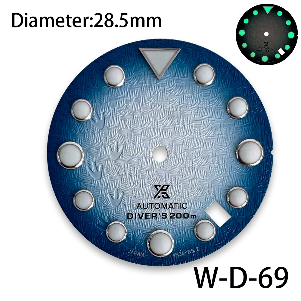 28.5mm S Logo Watch Dia For NH35/NH36 Movement 3D Printed Matte Texture Green Luminous Watch Modification Accessories