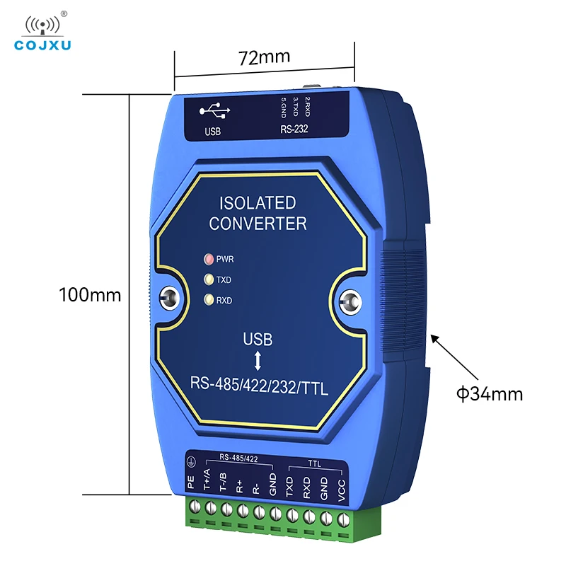 광학 절연 산업용 컨버터, COJXU E810-U15C USB to RS485, RS232, TTL 컨버터, C타입 인터페이스, DC4.5 5.5V, CH340