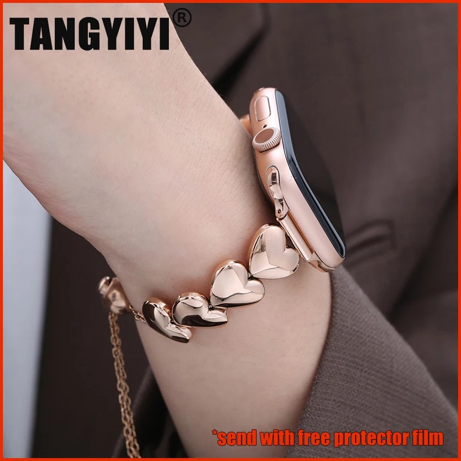 

Fashion 3D Love Chain Metal Strap For Apple Watch Ultra 49mm iWatch Series 7 8 6 SE 5 38/40/41mm 42/44/45mm Watch Band Bracelet