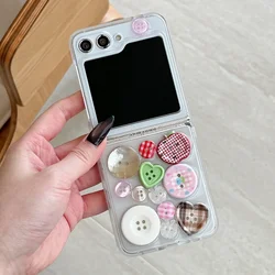 Vibrant 3D Button Phone Case with Hand Lanyard - Cute & Lovely Design - Samsung Z Flip 5 (White DK)