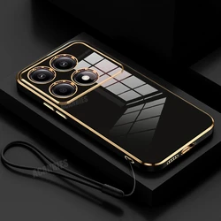 Luxury Plating Lanyard Silicone Phone Case - Elegant Back Cover for Poco C55 (ZBSS Black)