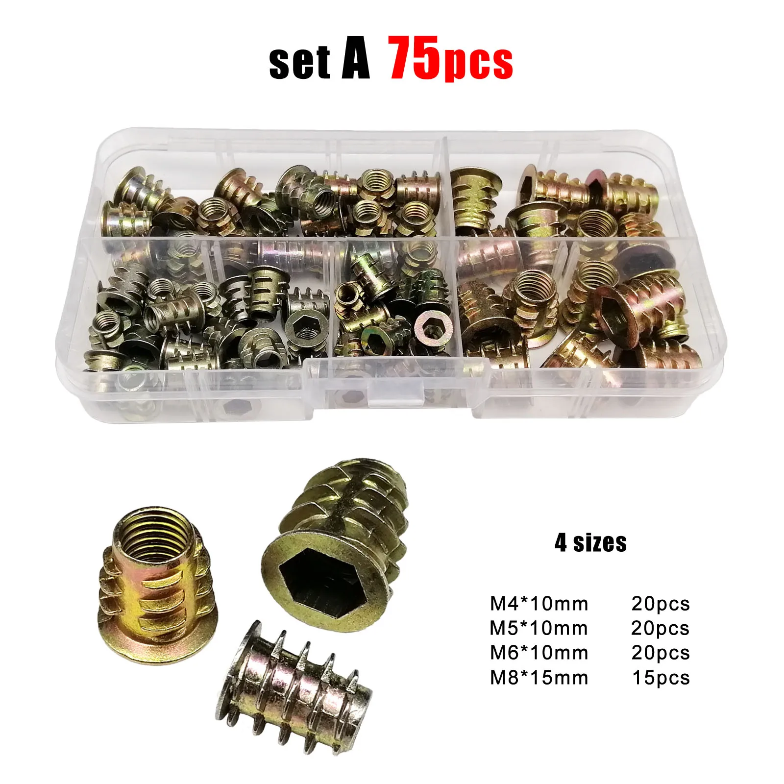 Threaded Inserts Nuts, Wood Insert Assortment Tool Kit, M4/M5/M6/M8  Furniture Screw Inserts Bolt Fastener(165 PCS)