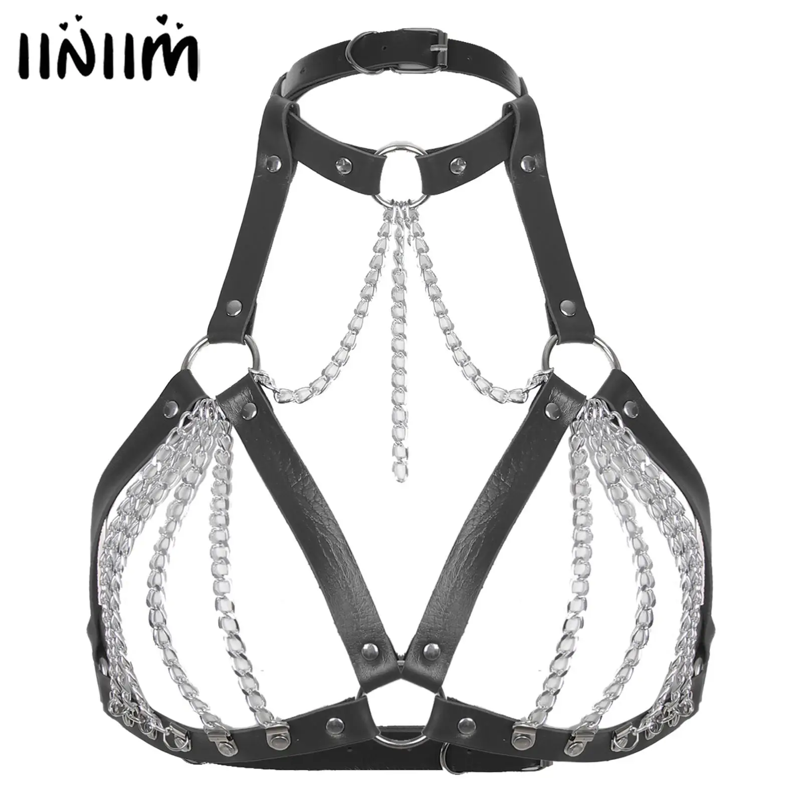 

Womens Mens Unisex Fashion PU Leather Rave Party Club Costume Accessories Chest Harness Body Chain Adjustable Straps Bra Belt