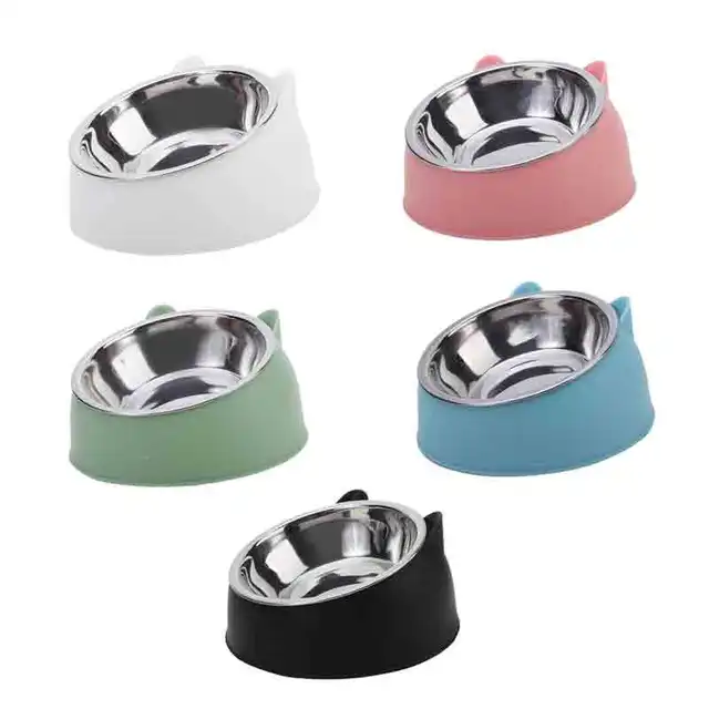 100ML Cat Dog Bowl 15 Degrees Raised Non Slip Puppy Base Cat Food Drinking Water Feeder Tilt Safeguard Neck Pet Bowl Accessories 6