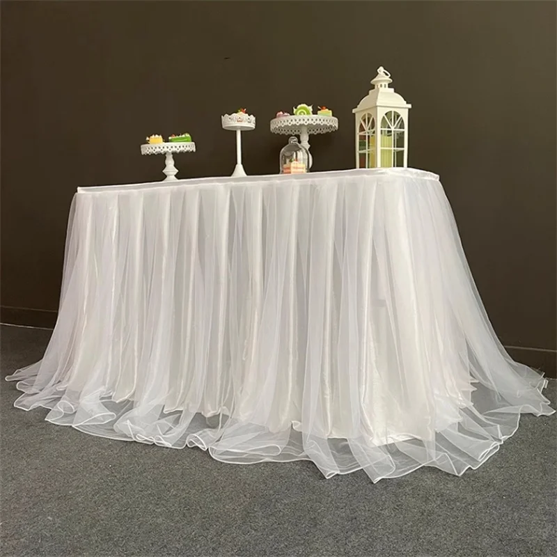 

Tulle Tutu Organza Table Skirt for Party Wedding Home Decoration Birthday Baby Shower Chiffon Gauze Bridal Veil Table Skirting
