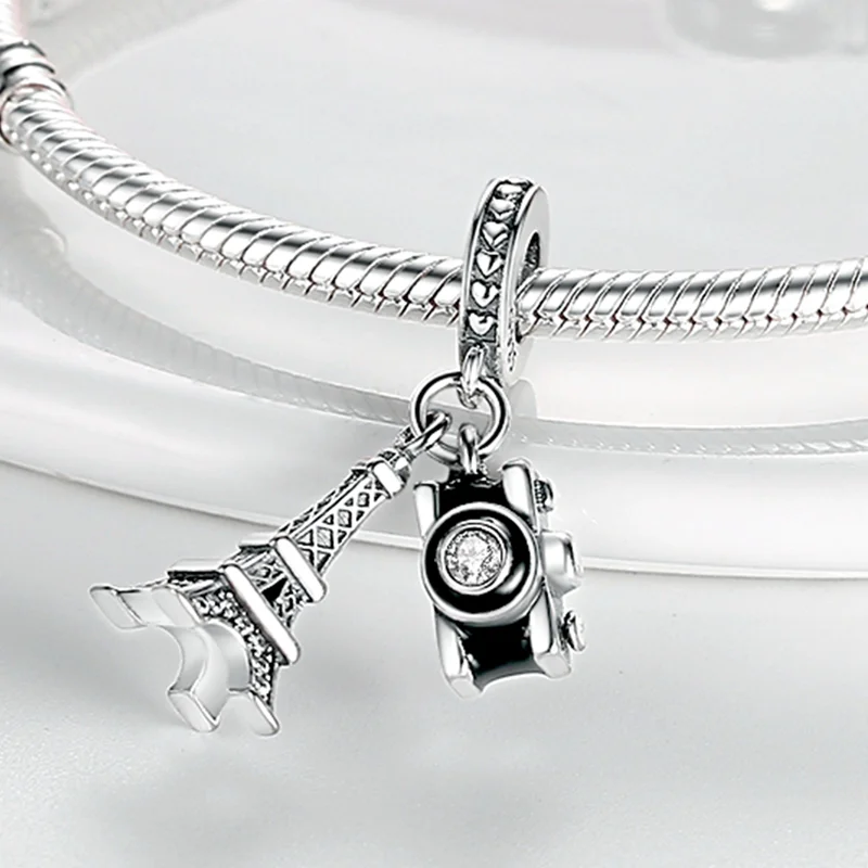 925 Sterling Silver Paris Tower Aircraft Travel Charm Pendant Beads Fit Charm Original Bracelet for Women Jewelry Making 5