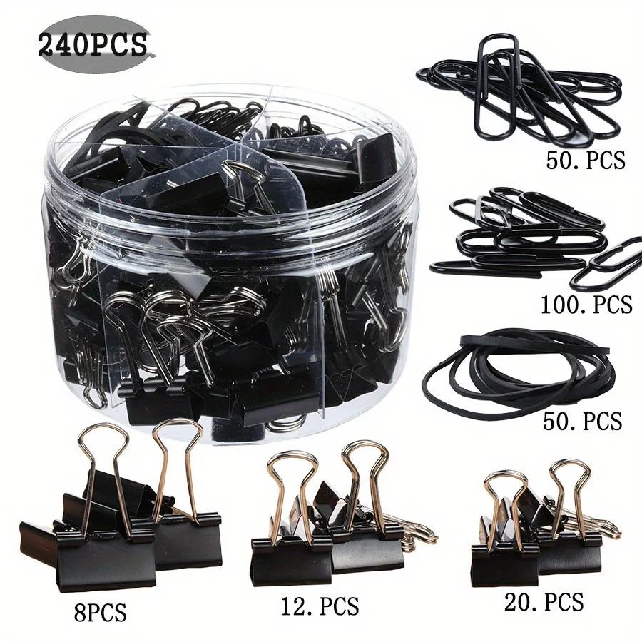 Paper Clips 240PCS Color Office Clip Set Multi Size Office & School Supplies Rubber Band Document Sorting