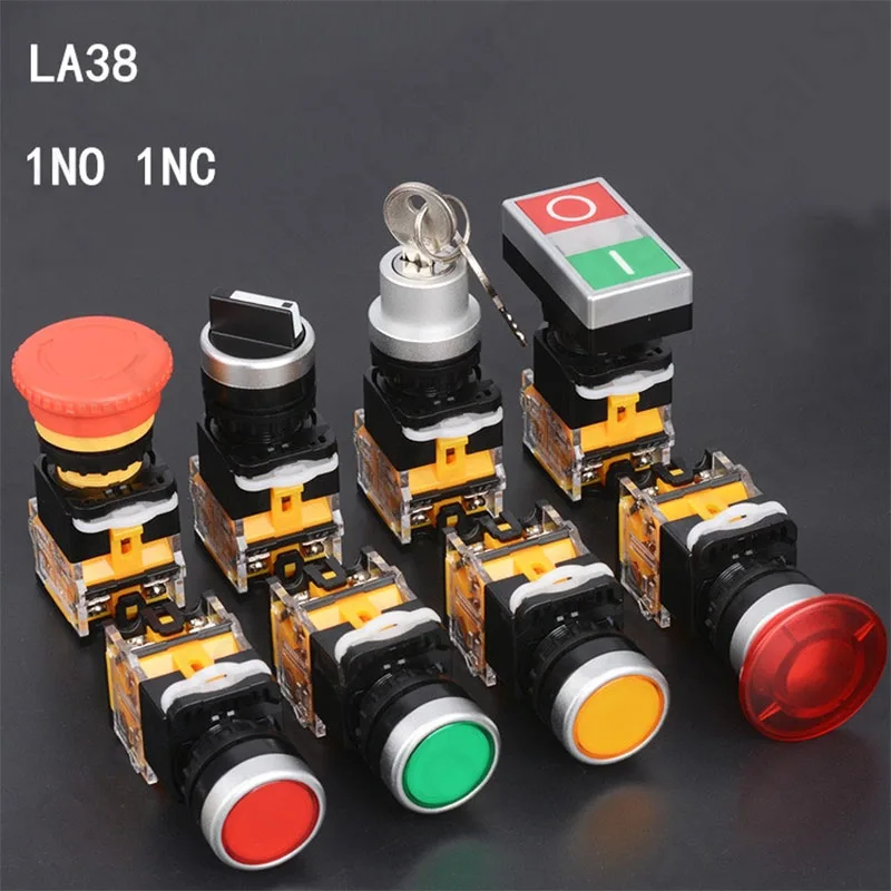 

22mm LA38 Round power button switch, 1NO/1NC instantaneous button switch Reset Self Locking 220V indicator Push Button on Off