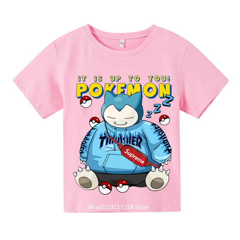 

New Anime Pokemon Tshirt Kids Girls Clothing Boys Kawaii Pikachu T-Shirt Children Party Supplies Clothes