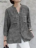 ZANZEA Women Vintage Striped Blouse Summer 3/4 Sleeve Loose Shirt Fashion V-Neck Button Up Tops Elegant Blusas Femme Tunic Mujer - Image 3