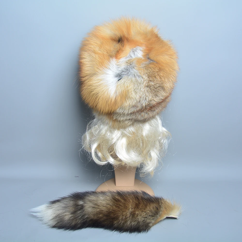 2025 Unisex Real Fox Fur Beanies Hat Mongolian Hat Unique