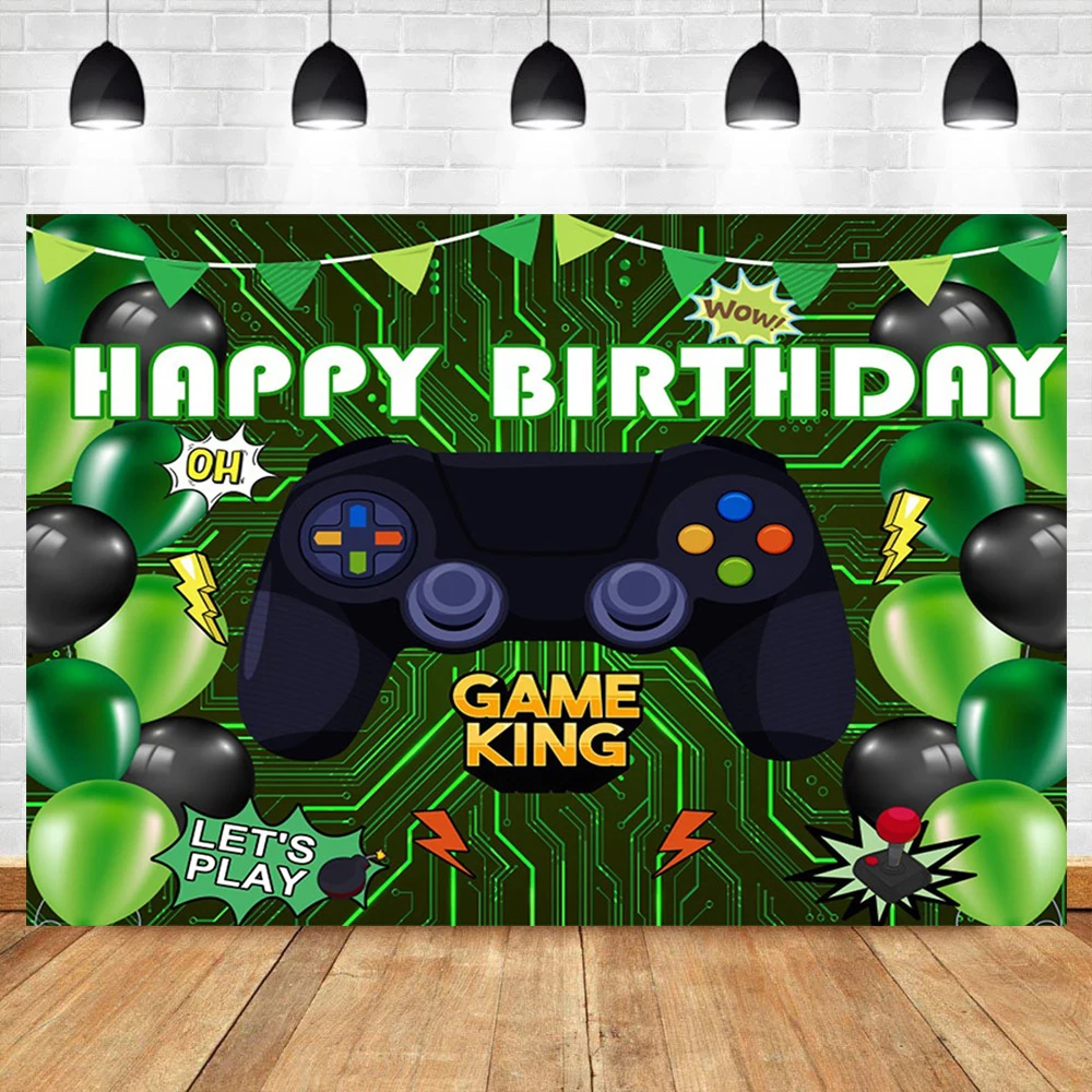 생일 축하 게임 배경 게임 게임 패드 테마, 어린이 소년 파티 장면 레이아웃 장식, 게임 야간 사진 배경