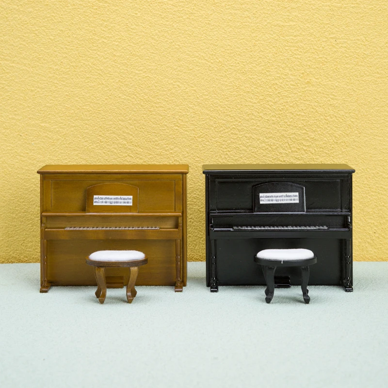 

1Set Doll House Miniature Upright Piano With Piano Stool Dollhouse Mini Furniture Model DIY Dollhouse Life Scene Decor