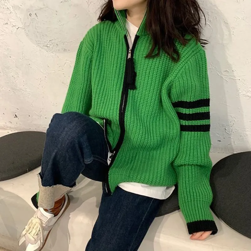 

Женский Повседневный вязаный кардиган с высоким воротом и длинными рукавами