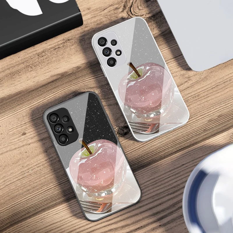 Crystal Apple Pink Purple Tempered Glass Phone Case