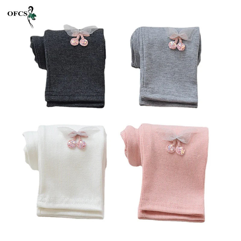 

Retail 2 To10Years Old Spring Children Legging Cute Tulle Bow Decoration Girl Elastic Trousers Cotton Soft Knitted Pants Selling