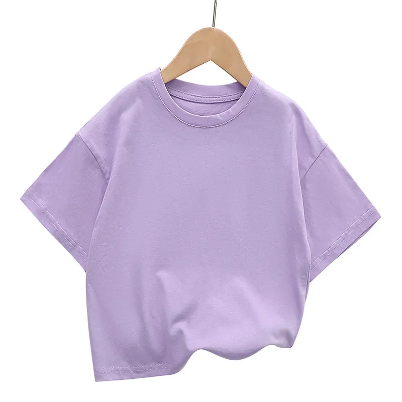 Summer Children's Short Sleeved T-shirt New Fashion Kids Shoulder Down T-shirt Top Cotton Trendy Student  Tee 2-12 Years Old 5