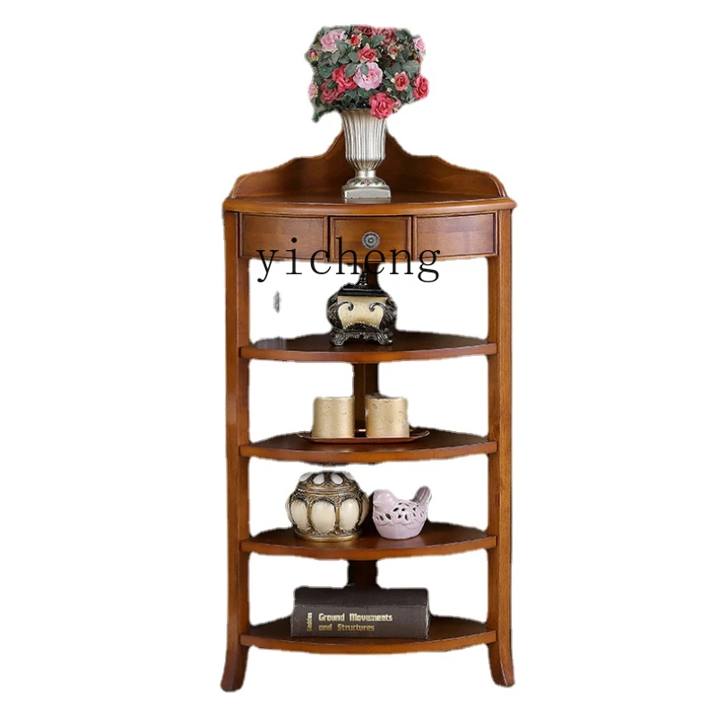 

Tqh Triangle Cabinet Vintage Solid Wood Corner Multi-Layer Storage Rack Living Room Sofa Side Cabinet