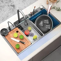 Stainless Steel Waterfall Kitchen Sink Embossed Extra Large Single Slot Multifunctional Dishwashing Sinks For Kitchen 1