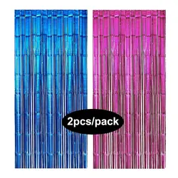 Glamorous Multi-Color Foil Fringe Curtain Set for Party Backdrop Decorations (Blue Pink B)